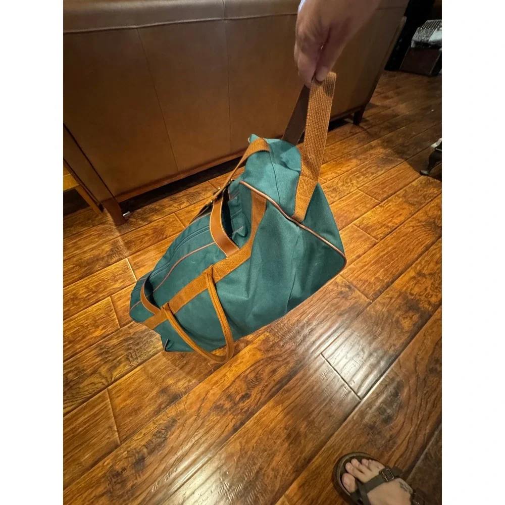 Polo Ralph Lauren Rolling Duffel Bag Green Canvas Leather Trim 24x13x11 Travel